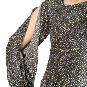 Elizabeth and James Mini Dress Sz 2 Silk Tunic Iridescent Dots Long Slit Sleeve